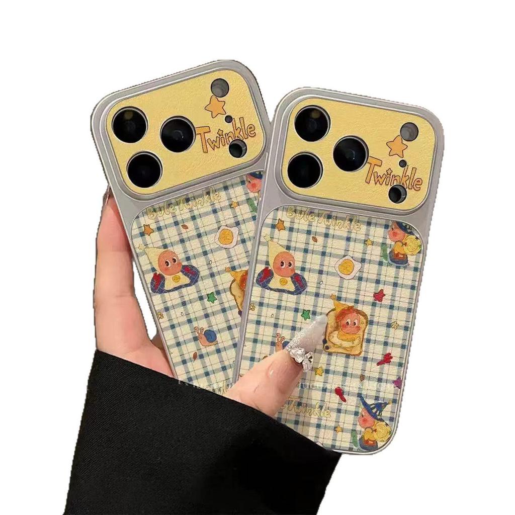 Plaid Star Leather Phone Case with Electroplated Window Sticker for iPhone 16 Pro Max and Apple 17.
