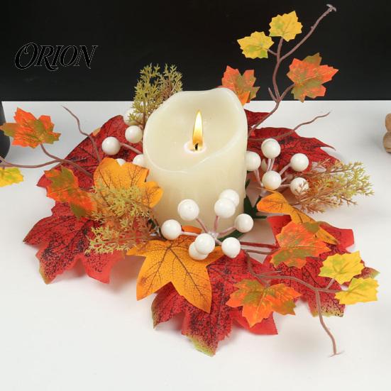 Autumn Floral Candle Holder Fall Rings Wreaths, Artificial Maple Leaf Ring for Pillar Sunflower Pumpkin Decor Holder, Thanksgiving Halloween