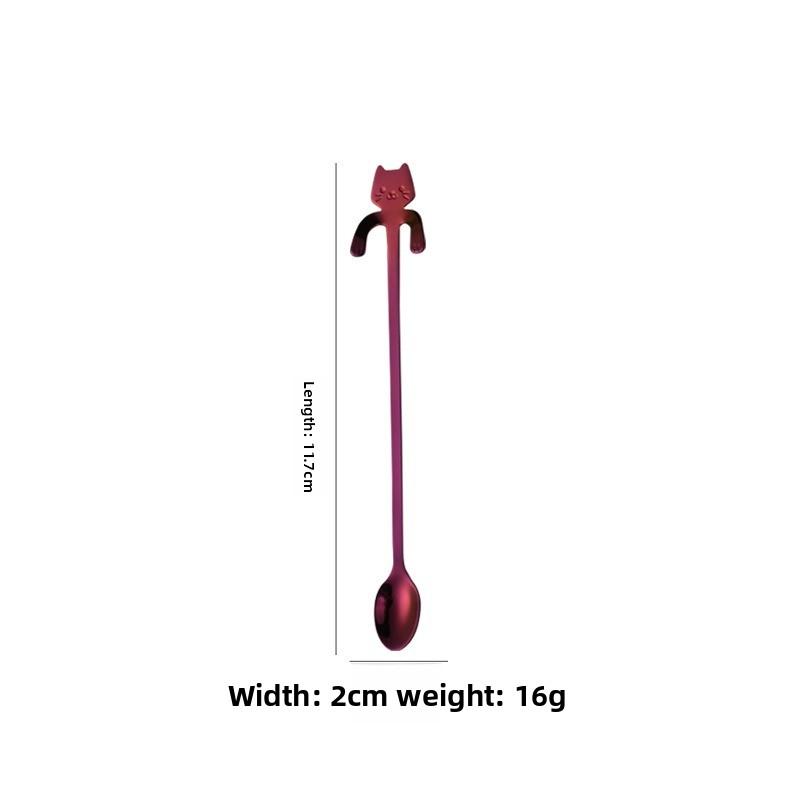 Cute Cat Shape Stainless Steel Teaspoon Set In Silver and Gold - Perfect for Coffee, Tea, and Desserts