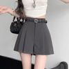 Women's High Waist Gray Woolen A-Line Pleated Culottes - Autumn/Winter 2024.