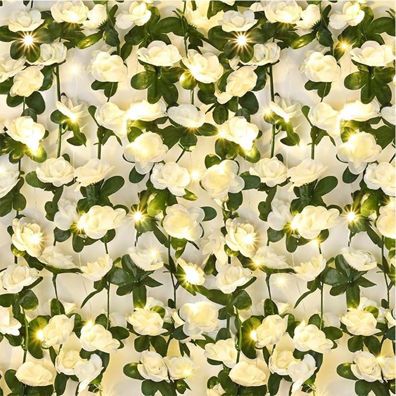 Pink Artificial Sakura Flower Vine LED String Lights Wedding Decoration Garden Arch Hanging Party Home Room Decor Flower Garland