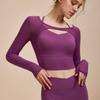 Womens Long Sleeve Mesh Overlay Yoga Top - Breathable Stretchy Fitness Tee With Built-in Bra Support