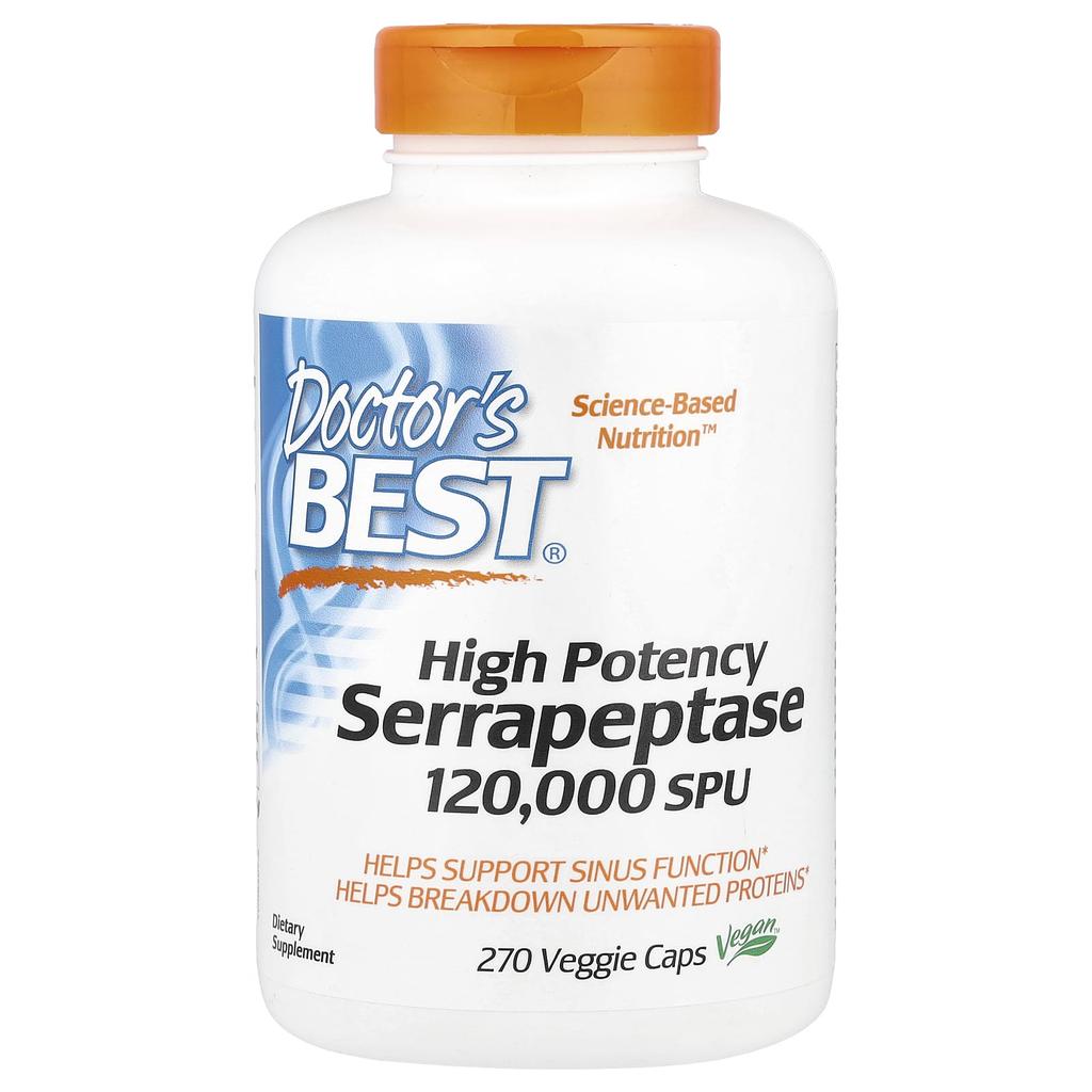 Doctor's Best Hochwirksame Serrapeptase, 120.000 SpU, 270 Veggie-Kapseln