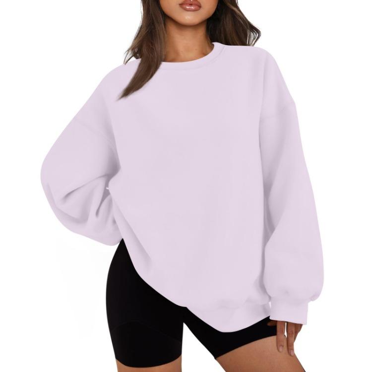 Women Casual Sweatshirt Top Long Sleeve Solid Color Round Neck Fashion