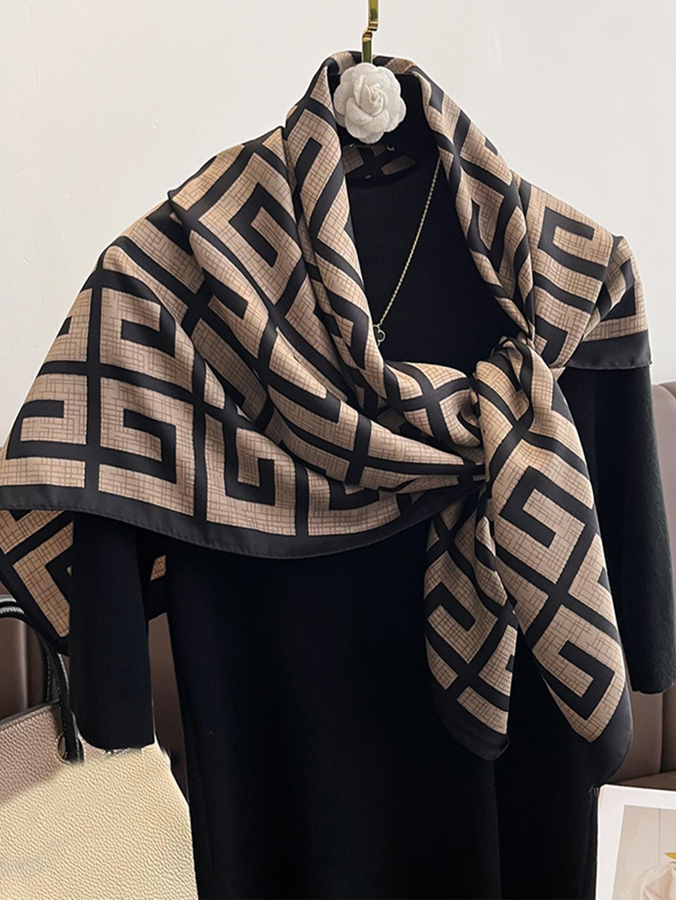 Yiran Shoe Industry Women's 90*90Cm Luxury Square Silk Scarves Hijab Shawls Fashion Print Kerchief Femme Head Scarf Foulard Bandana Beach Pareo 90Cm