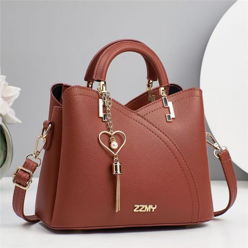 Single Solid Color Shoulder Crossbody Bag With Heart Shape Pendant Handbag Gift