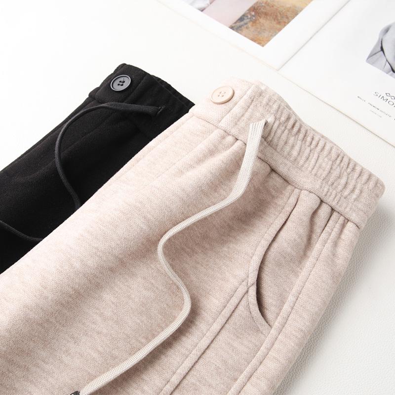 Women's 2024 Apricot Wool Blend High-Waisted Straight-Leg Cropped Pants - Casual, Loose, and Slimming for Autumn/Winter.
