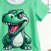 Toddler Boys Cartoon Dinosaur 2 Piece Outfit, Summer Short Sleeve Set for Kids, Comfortable Playwear & Daily Clothes