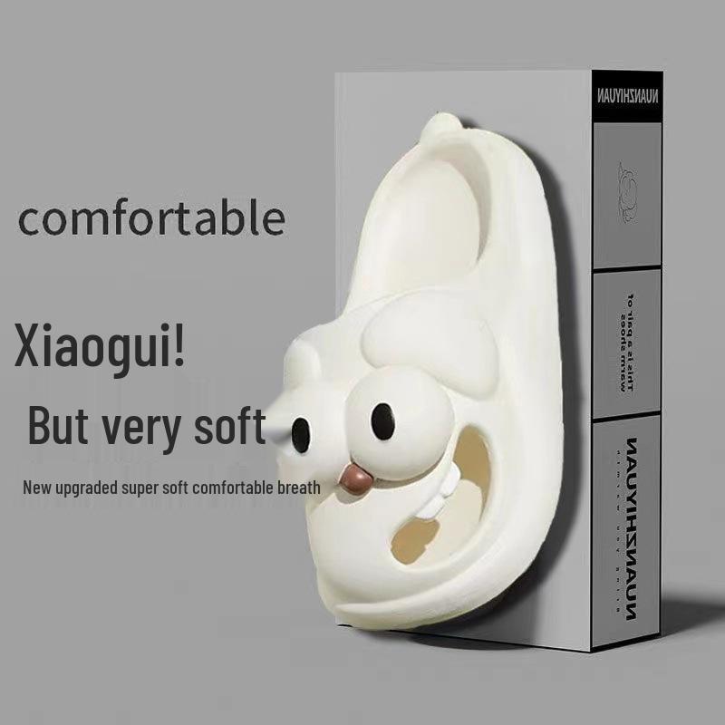 Kreskówkowe Klapki Piesek z Dużymi Oczami dla Kobiet - Lato 2025, Zamknięty Czubek, Gruba Podeszwa