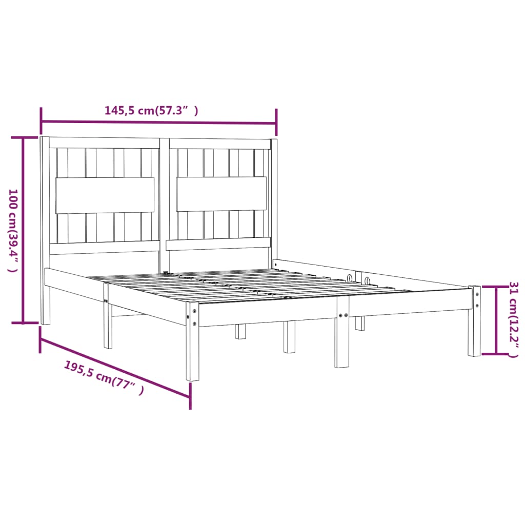 Solid Wood Bed Frame Black Pine 140 x 190 cm