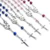 Glass Pearl Beads Rosary Bracelet Catholic Cross Pendant Finger Chain Religious Jewelry for Women Prayer Communion Gift