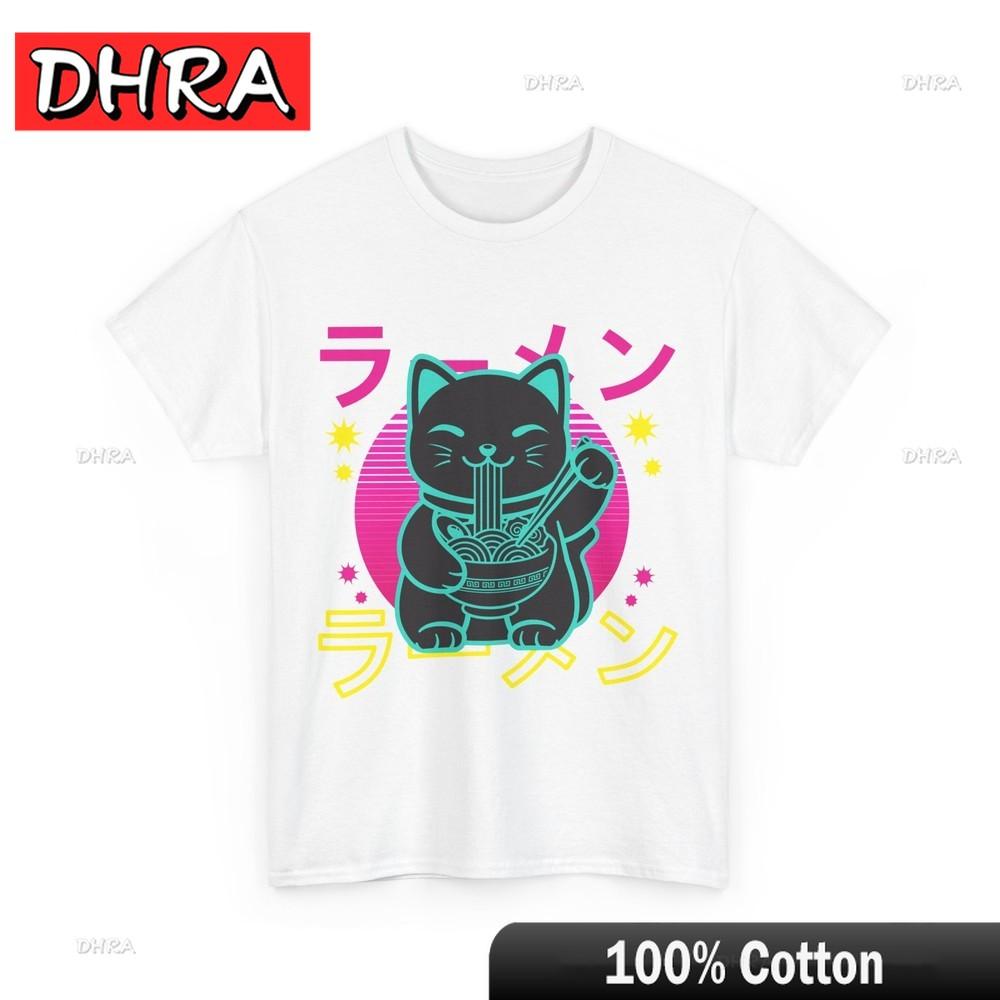 Anime Cat Shirt Kawaii Cat Japanese Noodles Lovers Kitten Funny T-Shirt Women Cool Tshirts Bold Urban Simple Tee Shirt Hip Hop