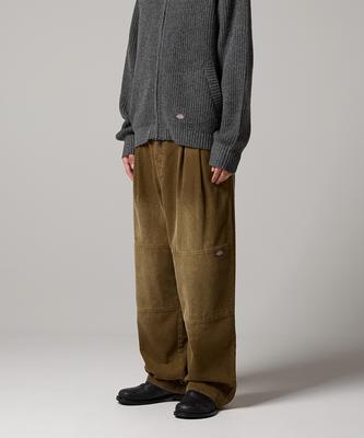 Washed Wide Double-Knee Corduroy Pants Brown
