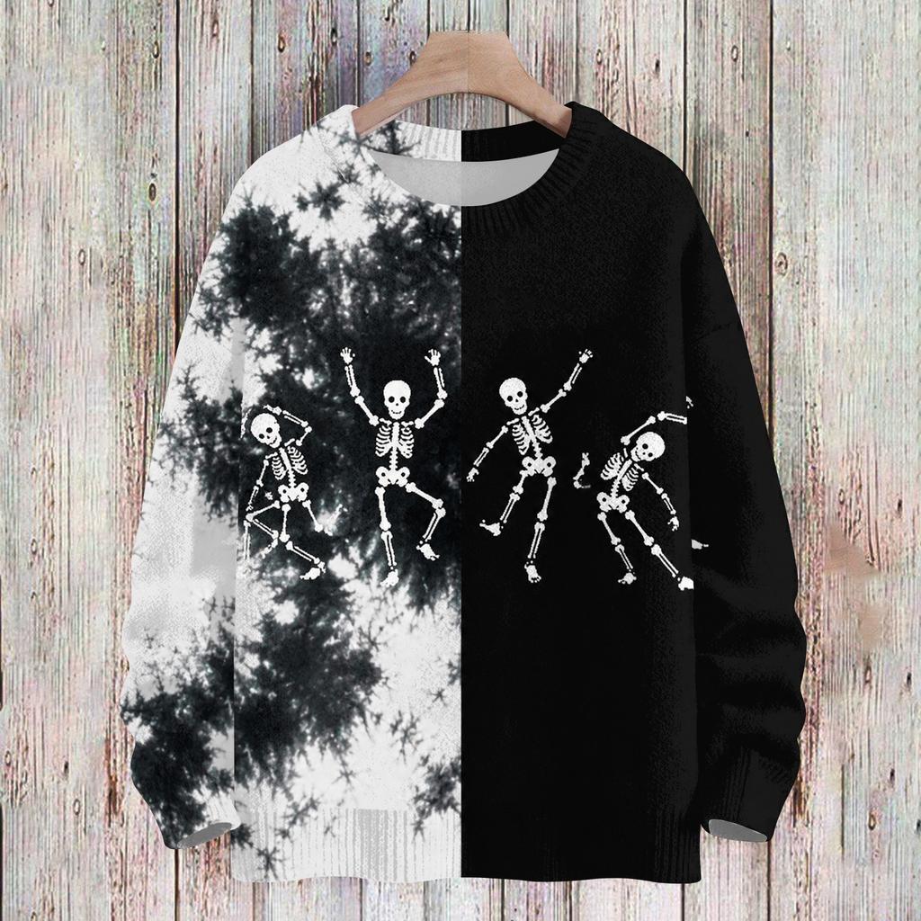 Women's Long Sleeve Halloween Print Sweater, Casual Round Neck Knit Top