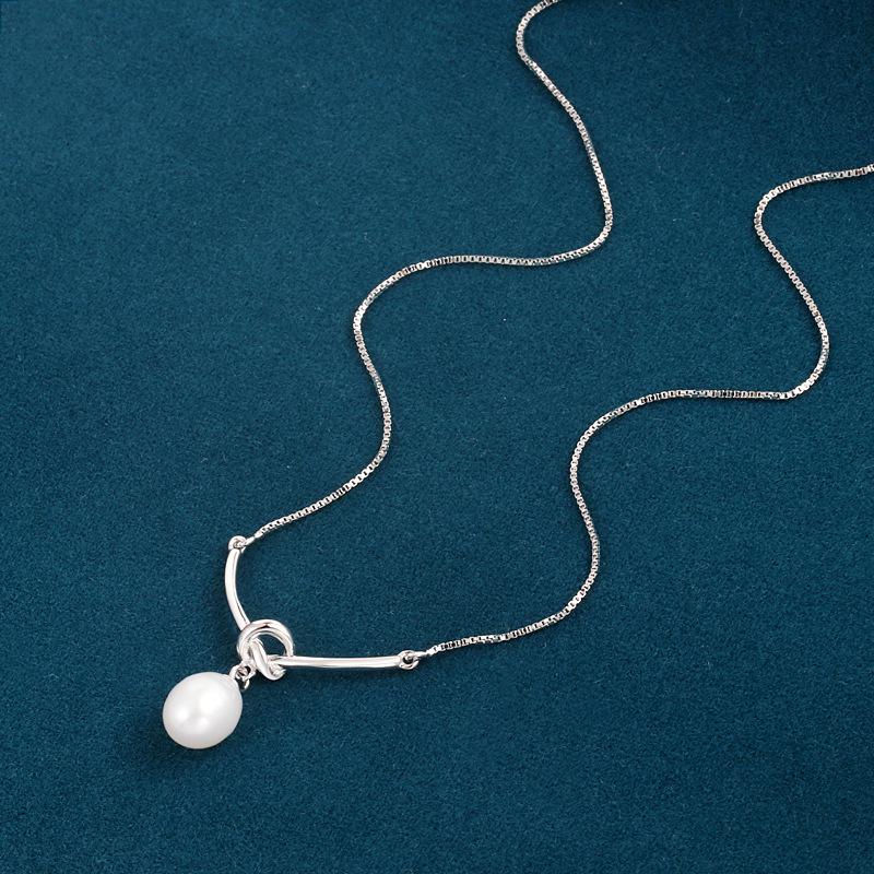 S925 Sterling Silver Rope Knot Freshwater Pearl Necklace – Elegant Clavicle Chain for Women, Perfect Gift for Girlfriend