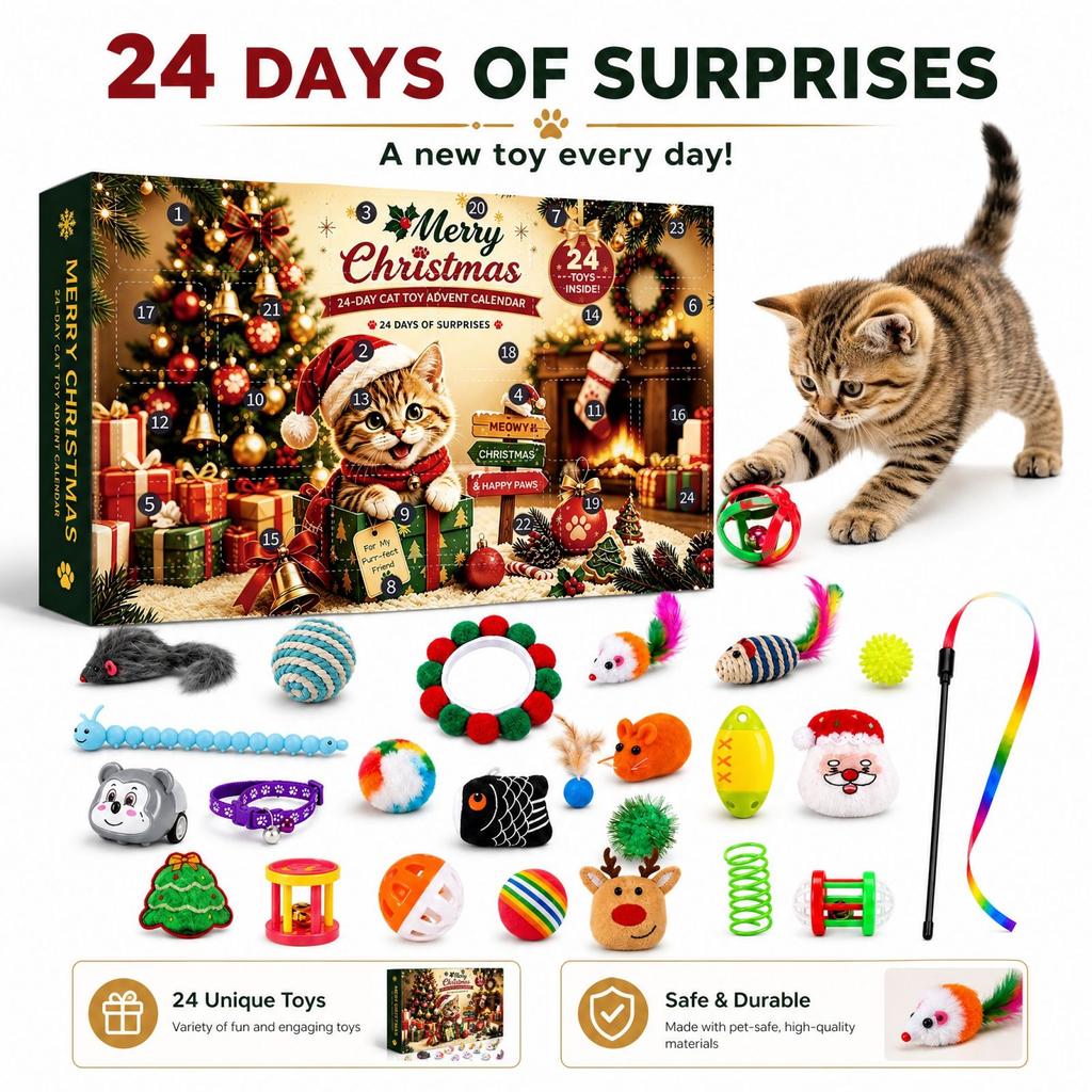 Fun Daily Countdown Calendar Pet Toy Set with Boxes for Dogs and Cats