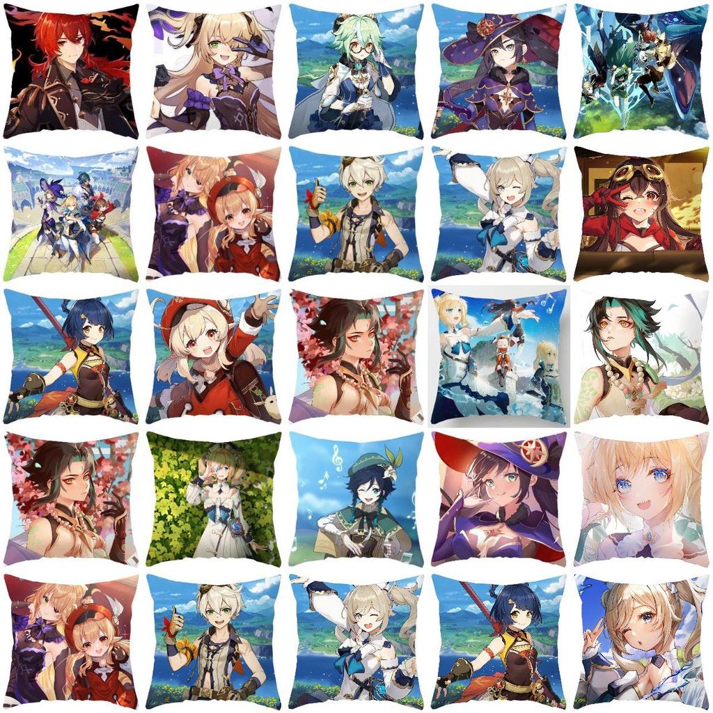 Genshin Impact Cushion Cover Back Support Pillow Case Soft Sofa Decoration 18in