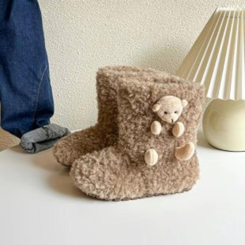 

Womens Cute Bear Decor Fuzzy Plush Short Boots 22 верблюд