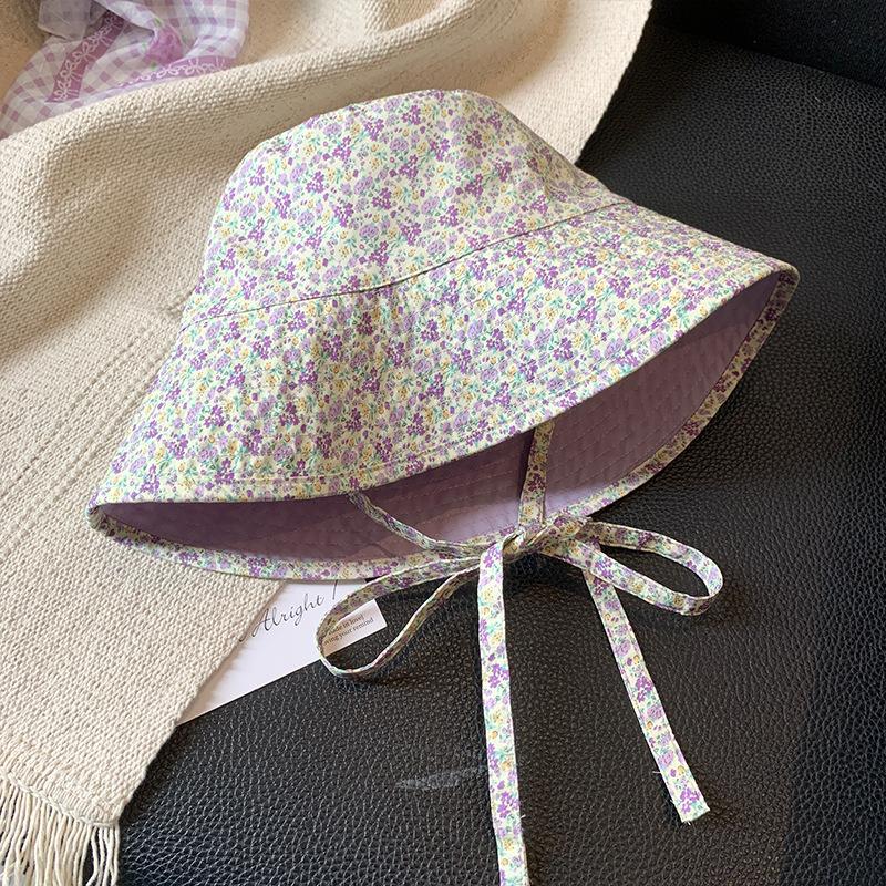 

Летняя двусторонняя панама с цветочным принтом для женщин с защитой от УФ-лучей, подарки, кепки фиолетовый
