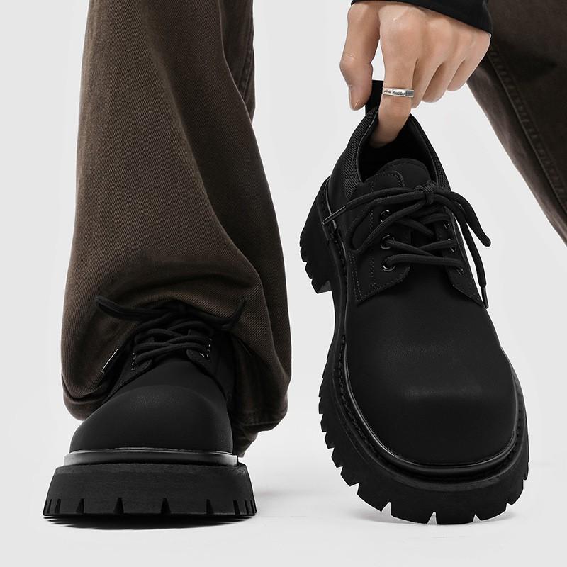 Mens Chunky Sole Derby Shoes Casual Low-Top Thick Heel Yellow Black Green Round Toe PU Insole Rubber