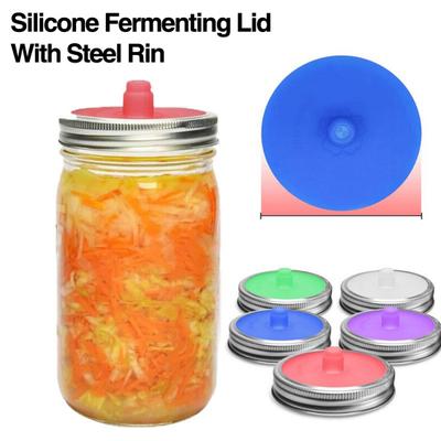 Tapa de fermentación de silicona con anillo de acero, esclusa de aire sin agua para fermentación de verduras, tarro de boca ancha, cubierta sellada, suministros de cocina, 5 uds.