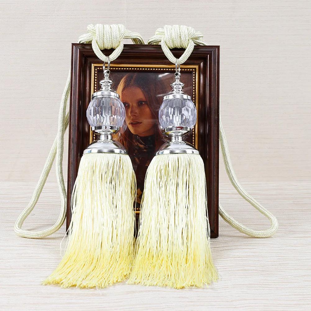 1Pair Retro Style Euro Faux Crystal Tassels Fringe Curtain Tieback Bandage Rope Window Drapes Decoration