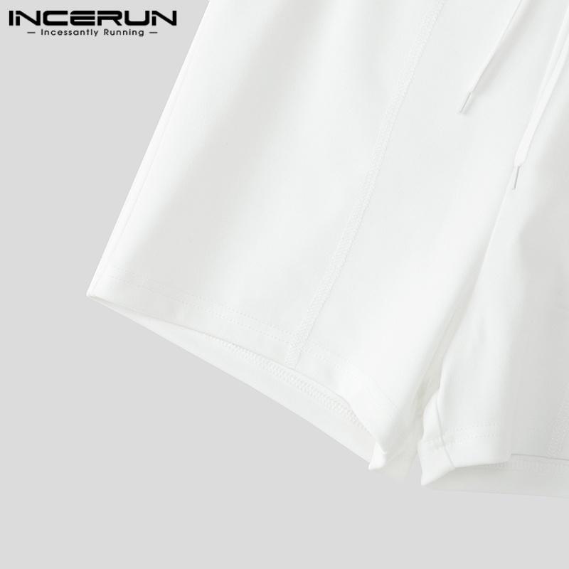 INCERUN Men Drawstring Elastic Waist Side Mesh Patchwork Shorts Pajamas