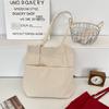 Solid Color Front Bag White Canvas Tote Bag Literary Shoulder Bag Student Large Capacity Bag