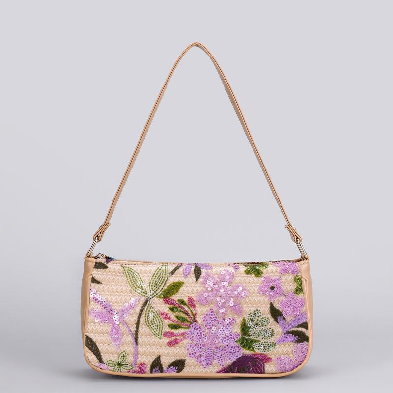Women's Sparkling Floral Hobo Bag - Botanical Embroidered Shoulder Purse with Adjustable Strap for Spring Summer & Boho Outfits