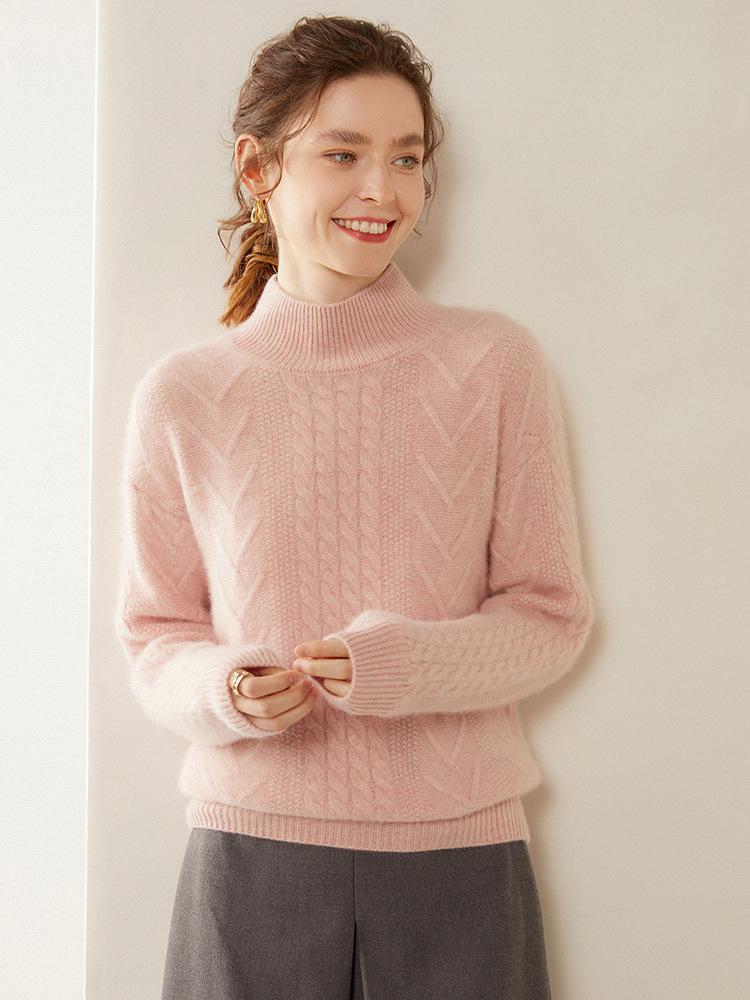 Women's Warm Thickened Cashmere Knit Sweater – Cable Design, Versatile & Skin-Friendly Long Sleeve Top