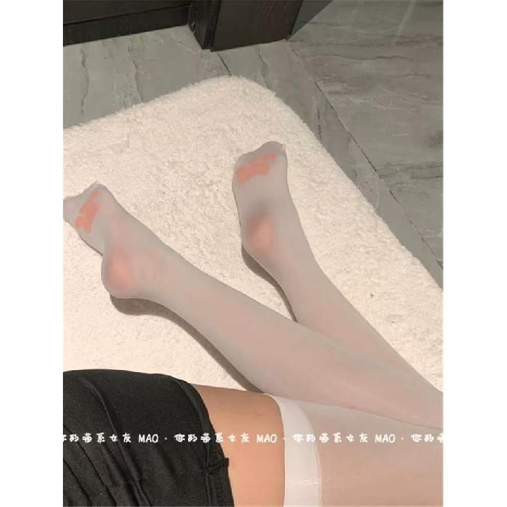 Pure white flowers*White silk stockings JK Cat paw over-the-knee stockings for women, thin style, pure desire Japanese style cat thigh-high socks