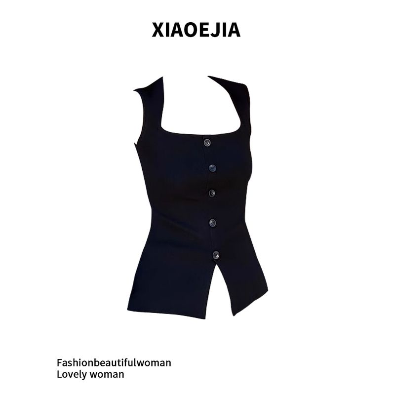 

Xiaoejia Elimination Supernumerary Breast One Breasted Tencel Sleeveless Vest Female Summer Easiest for Match Slim Fit Slimming Spaghetti Straps Tops Black S