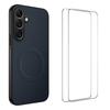 For Samsung Galaxy A17 5G Magnetic Case WANLONFENG TQ1 Series Carbon Fiber Texture PC TPU Phone Cover with 2Pcs Screen Films