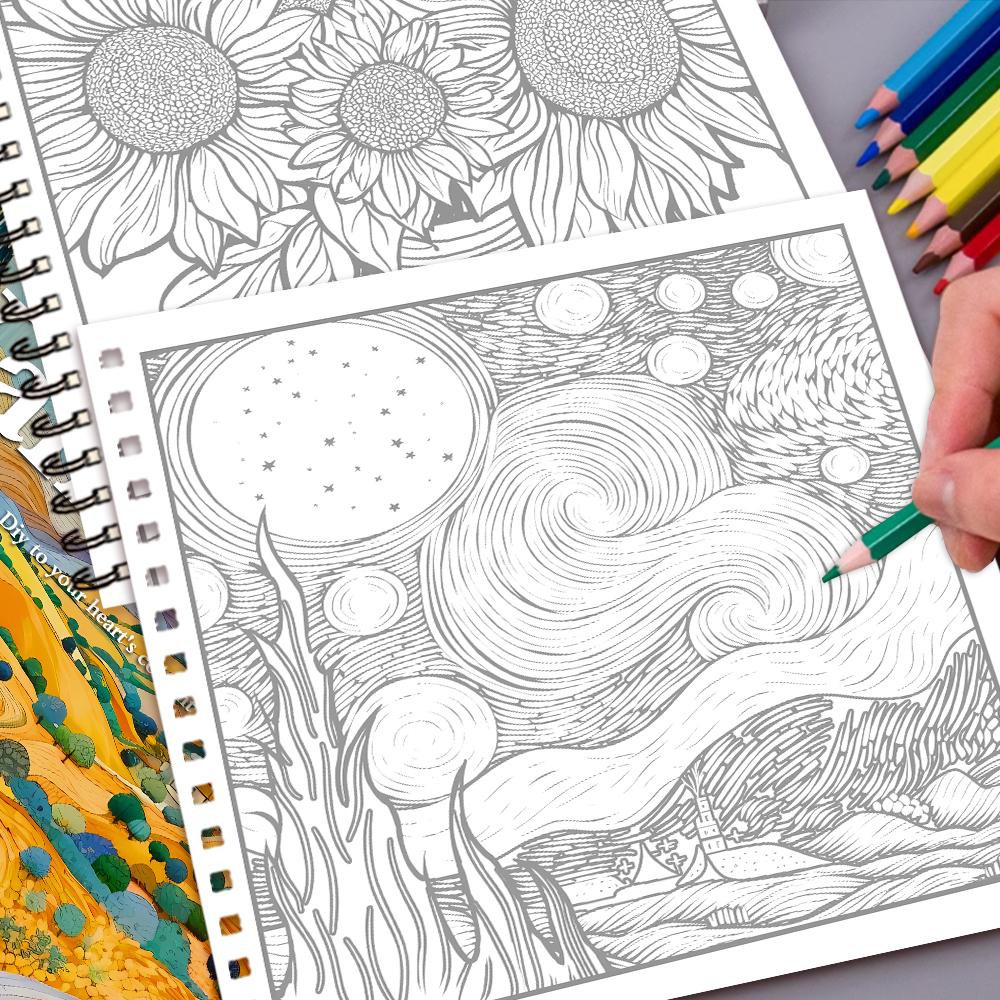 Van Gogh Colouring Book - 30 Sheet Adult Colouring Book, 100gsm8.3x 8.3 inch, Drawing Book, Birthday Gift, Holiday Party Gift