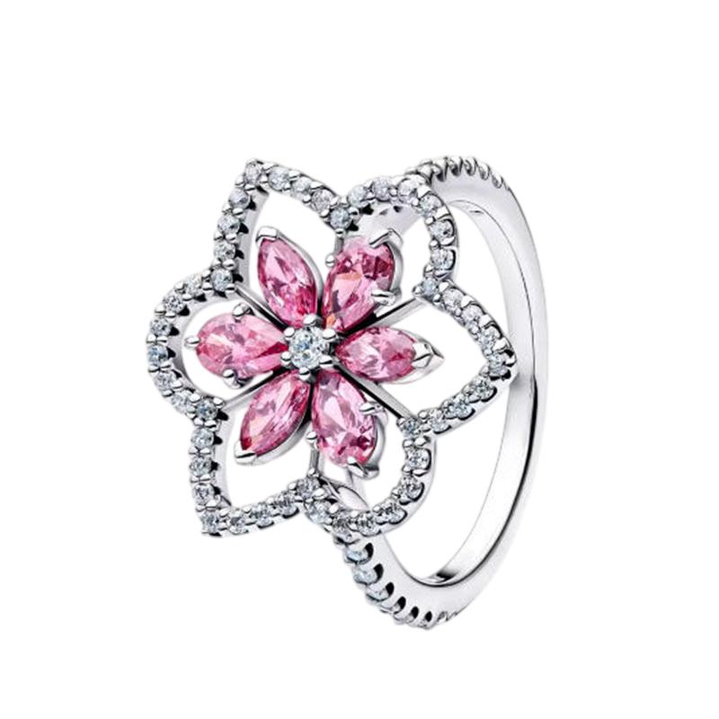 S925 Silver Pink Flower Bee and Bow Women's Ring Fashionable and Versatile Gift for Friends 2026