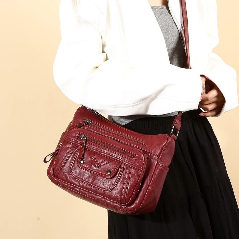 Muttertasche Damen Weiche Leder Umhängetasche Mehrfachfächer Vintage Große Kapazität Umhängetasche