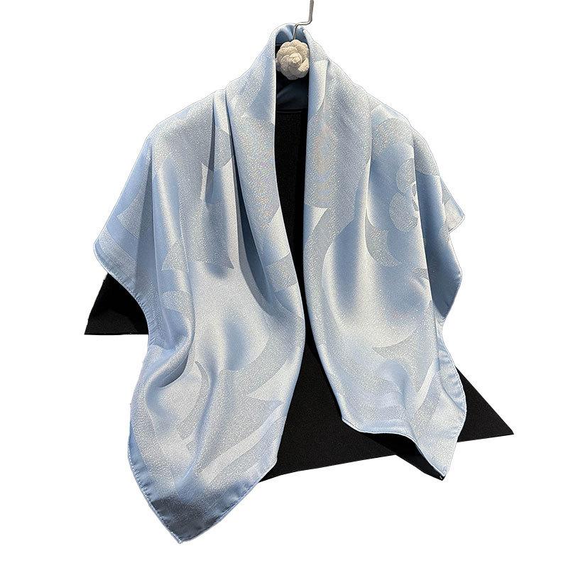 Spring 90Cm Classic Fashion Versatile Shawl Women'S Shade Dust-Proof Camellia Tencel Cotton Silk Scarf