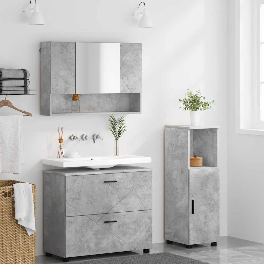 Bathroom Furniture Set 3 Pcs Concrete Grey Plywood and Metal