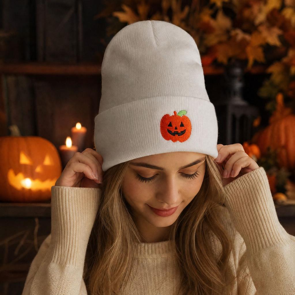 Halloween Pumpkin Pattern Knit - Warm Winter Cycling Hat for Cold Outdoor Sports