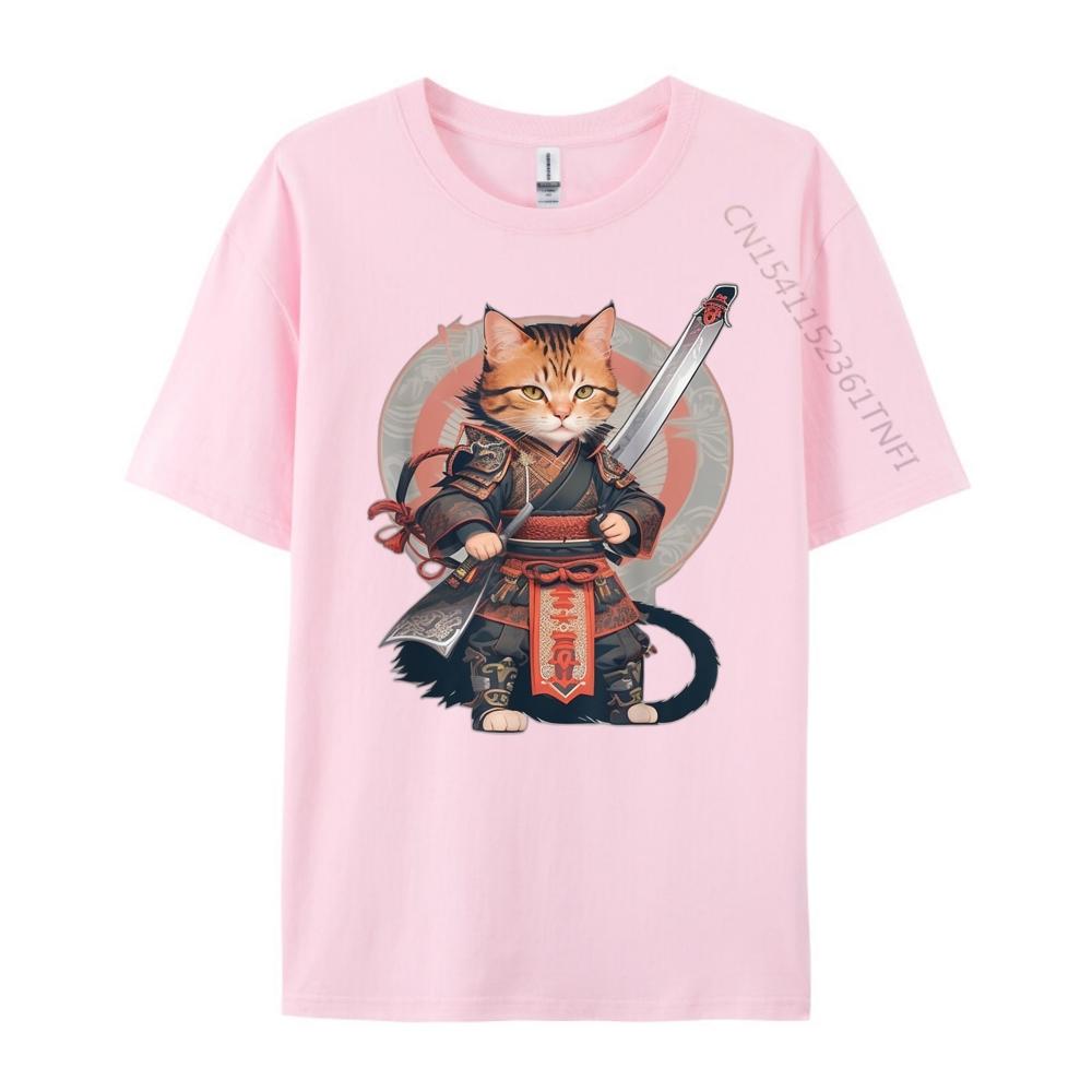 Cat Samurai Warrior Japan Ninja Samurai Cat Ready For Battle Vintage T Shirt Men Camisetas De Hombre Luxury