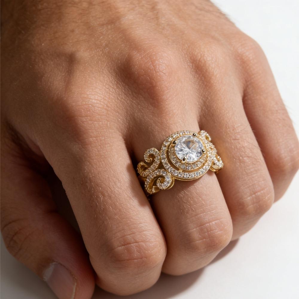 Fashionable and Luxurious Women's Wedding Ring with Sparkling Synthetic Zircon Pattern Inlaid
