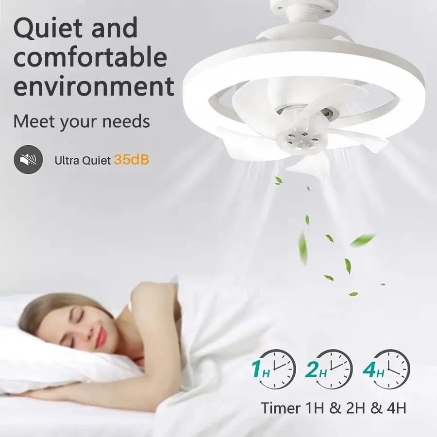 48W E27 360 ° Shaking Head Fan Light Remote Control Ceiling Chandelier Fan Automatic Household Small RGB Ceiling Fan Lamp