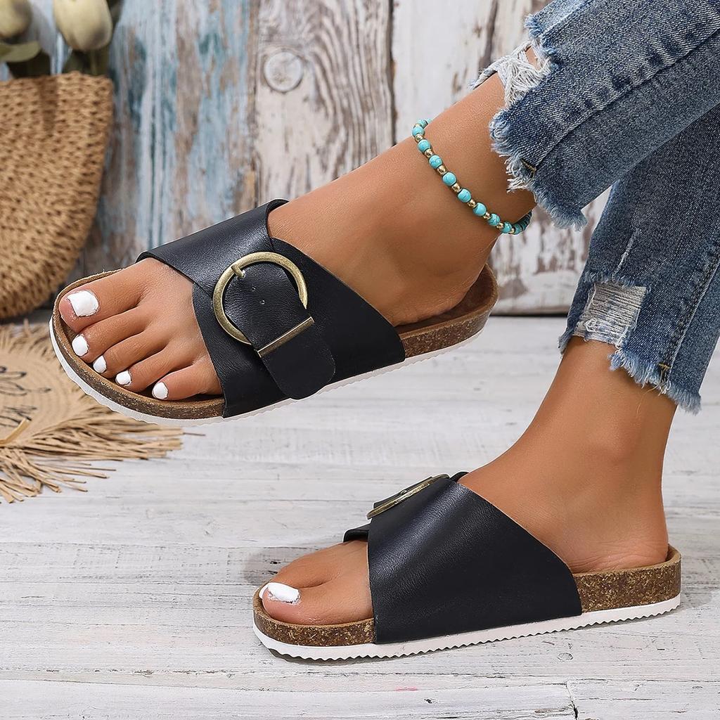 Fashion Platform Slippers Women Shoes Summer New Belt Buckle Cork Beach Shoes for Women Sandals Trendy Open Toe Women's Sandals Slippers