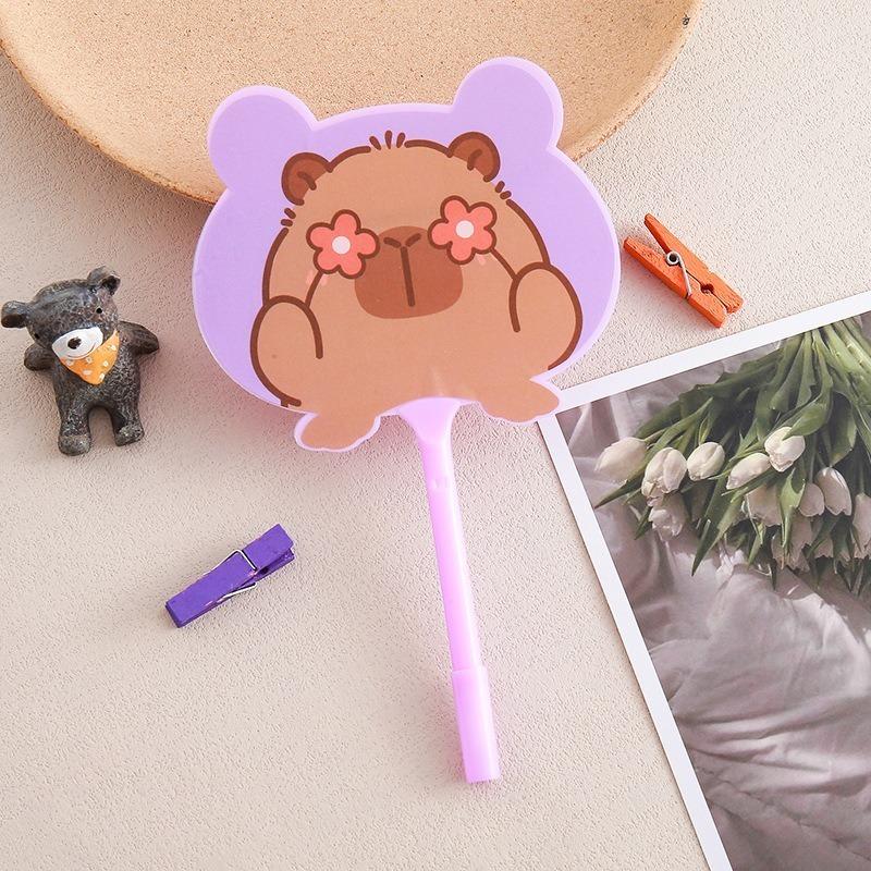 2Pcs Cartoon Capybara Pens Ballpoint Pen Plastic Fan Pen for Party Favor Classroom School Stationery Pen Supplies