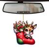 Christmas Reindeer Ornaments 2D Flat Acrylic Car Mirror Pendant Festive Holiday Home Tree Decorations
