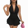 Sexy Deep V-neck Short Dress Summer New Slimming Halterneck Skirt for Women