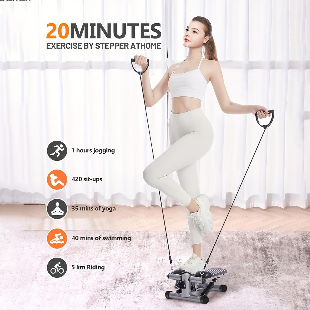 Stepper For Exercise, Mini Stepper With Exercise Equipment For Home Workouts, Hydraulic Fitness Stair Stepper With Resistance Band & Calories Count