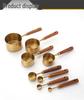 8-Piece Rose Gold Stainless Steel Measuring Cups & Spoons with Engraved Wooden Handles for Baking