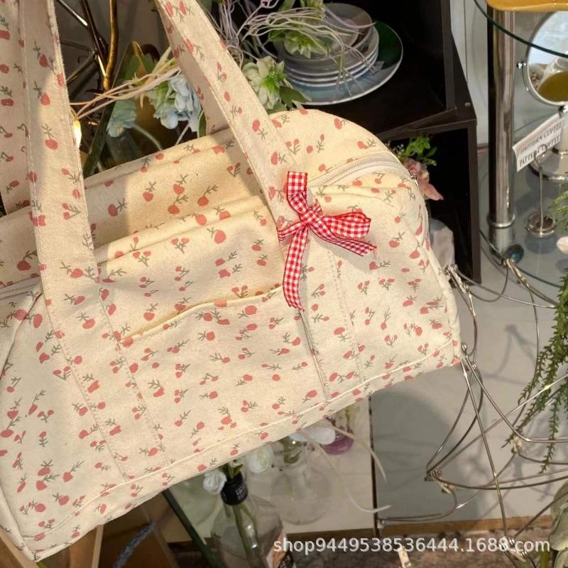 

Оригинальная холщовая сумка-тоут большой вместимости с цветочным принтом, новая сумка через плечо для поездок на работу с цветочным принтом, нишевая сумочка