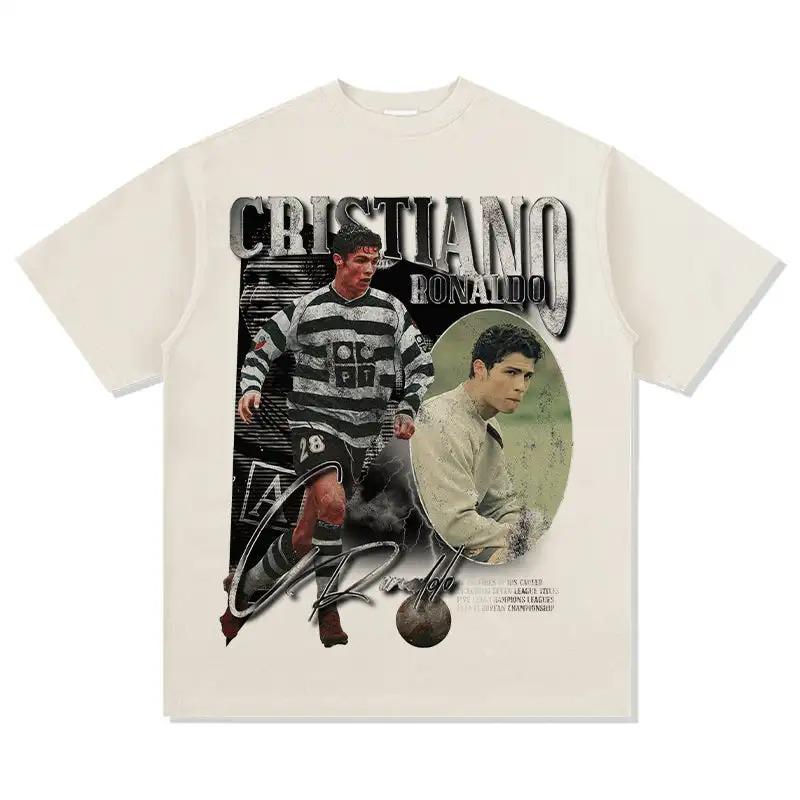 

Retro Black Cristiano Ronaldo Sporting CP Football Star Vintage Collage Graphic Oversized Casual Cotton Short-Sleeve T-Shirt 4XL